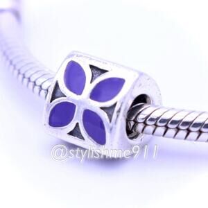 Authentic PANDORA Sterling Silver Violet Enamel Flower Charm